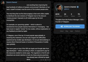 Telegram创办人抱怨苹果审核应用更新速度过慢