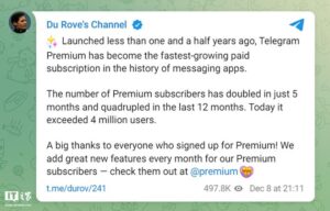 电报付费订阅 Telegram Premium 用户数破 400 万
